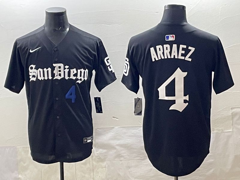 Men 2025 San Diego Padres #4 Arraez Black Five generations Joint Name Nike MLB Jersey style 5